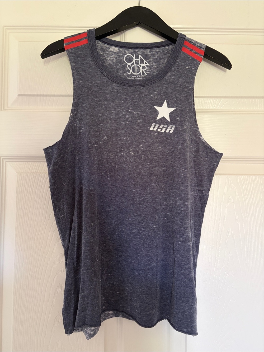 Chaser Navy USA Star Muscle Tank with Red Shoulder Stripes Sz M